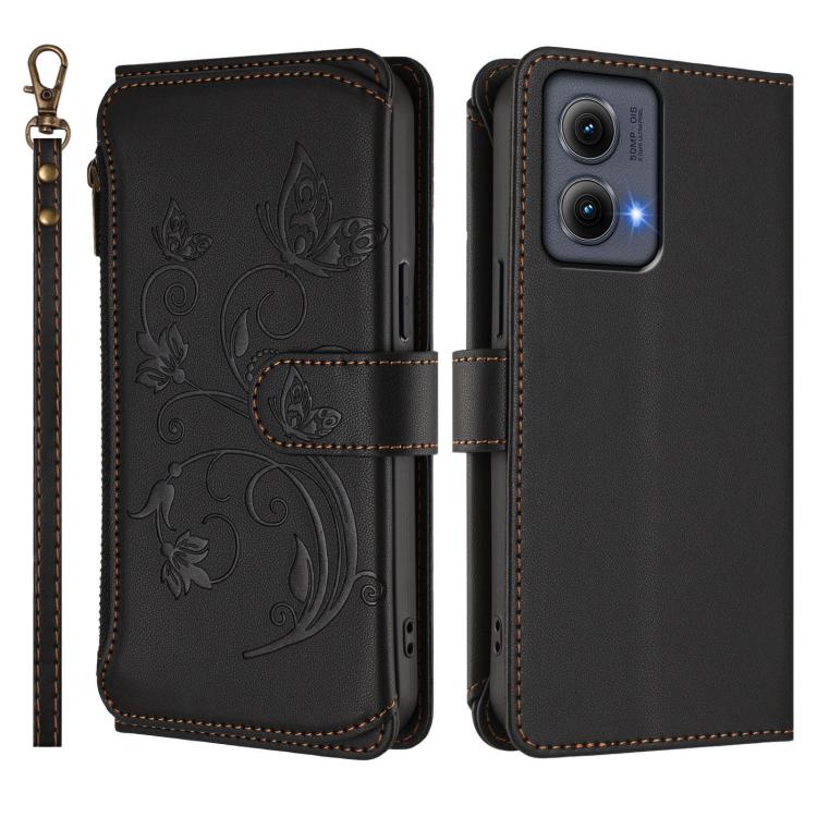For Motorola Edge 5G 2024 Curved Global Butterfly Love Flower Multi-card Zipper Wallet Leather Phone Case