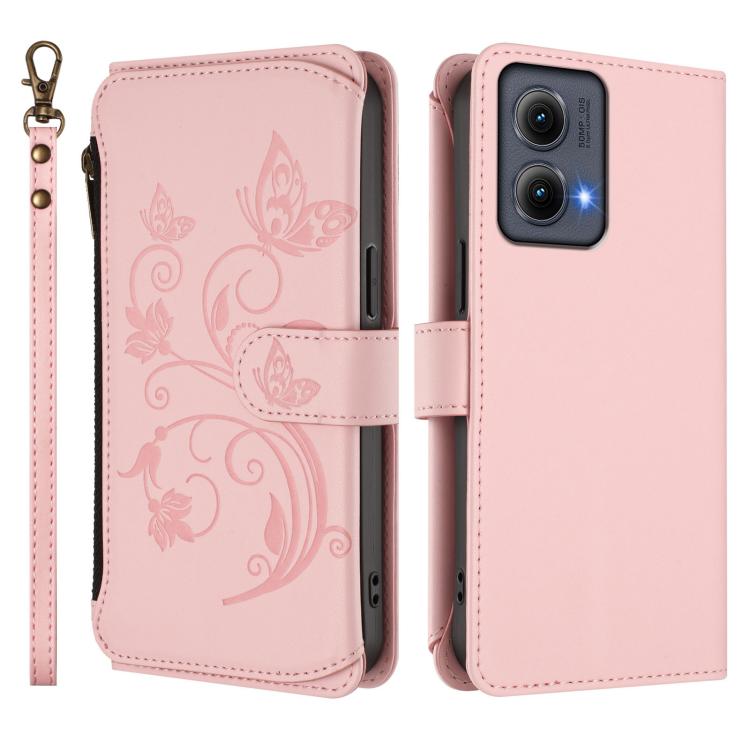 For Motorola Edge 5G 2024 Curved Global Butterfly Love Flower Multi-card Zipper Wallet Leather Phone Case