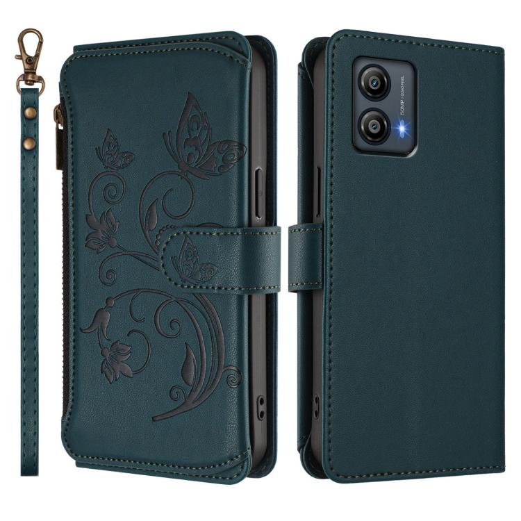 For Motorola Moto G53 5G / G13 4G Butterfly Love Flower Multi-card Zipper Wallet Leather Phone Case