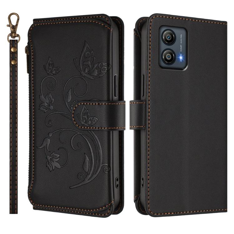 For Motorola Moto G53 5G / G13 4G Butterfly Love Flower Multi-card Zipper Wallet Leather Phone Case