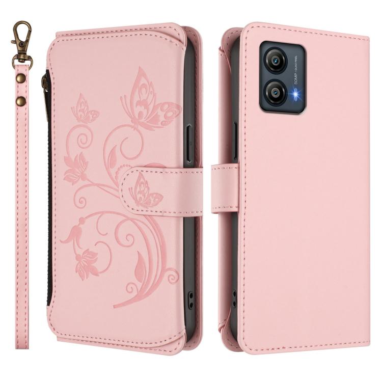 For Motorola Moto G53 5G / G13 4G Butterfly Love Flower Multi-card Zipper Wallet Leather Phone Case