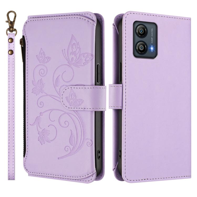 For Motorola Moto G53 5G / G13 4G Butterfly Love Flower Multi-card Zipper Wallet Leather Phone Case