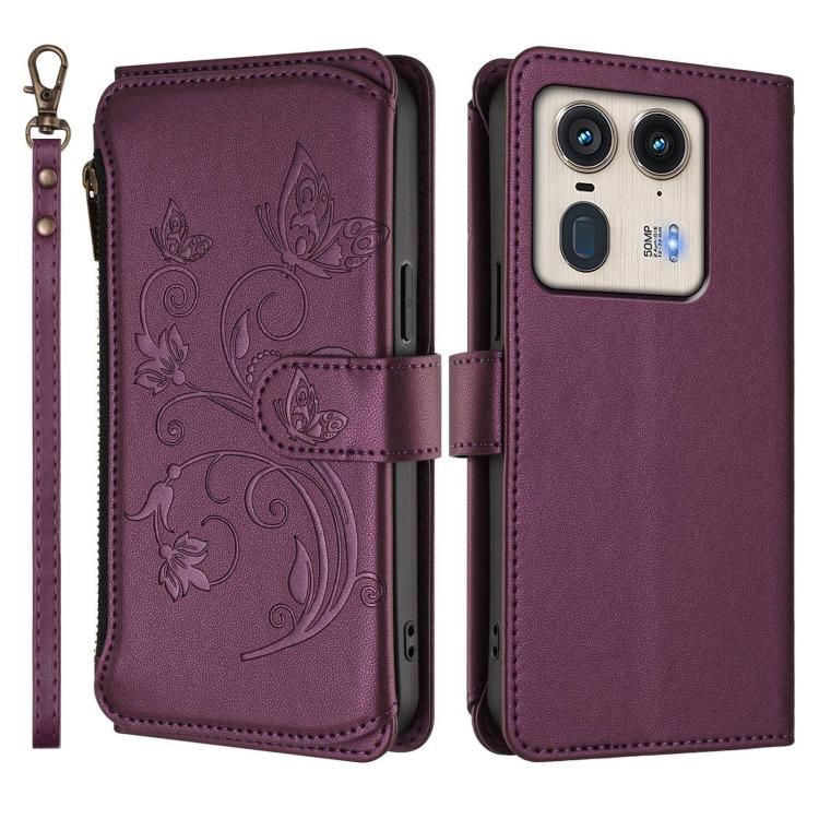 For Motorola Edge 50 Ultra Global Butterfly Love Flower Multi-card Zipper Wallet Leather Phone Case