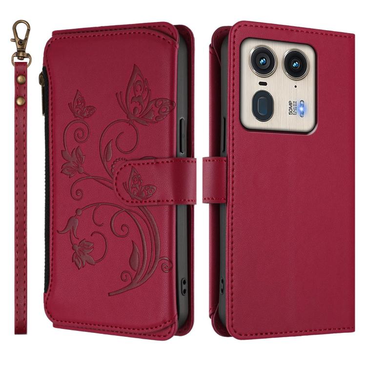 For Motorola Edge 50 Ultra Global Butterfly Love Flower Multi-card Zipper Wallet Leather Phone Case