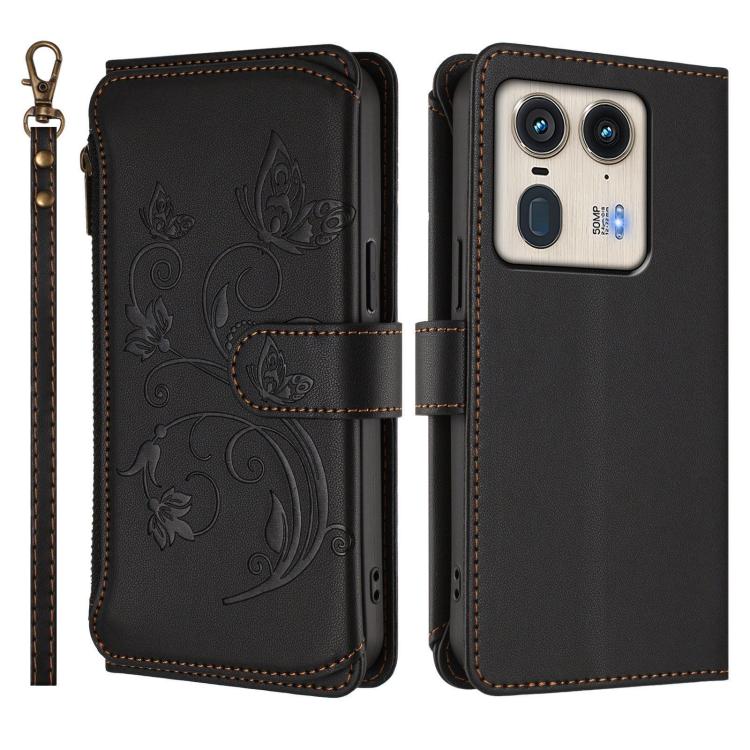 For Motorola Edge 50 Ultra Global Butterfly Love Flower Multi-card Zipper Wallet Leather Phone Case