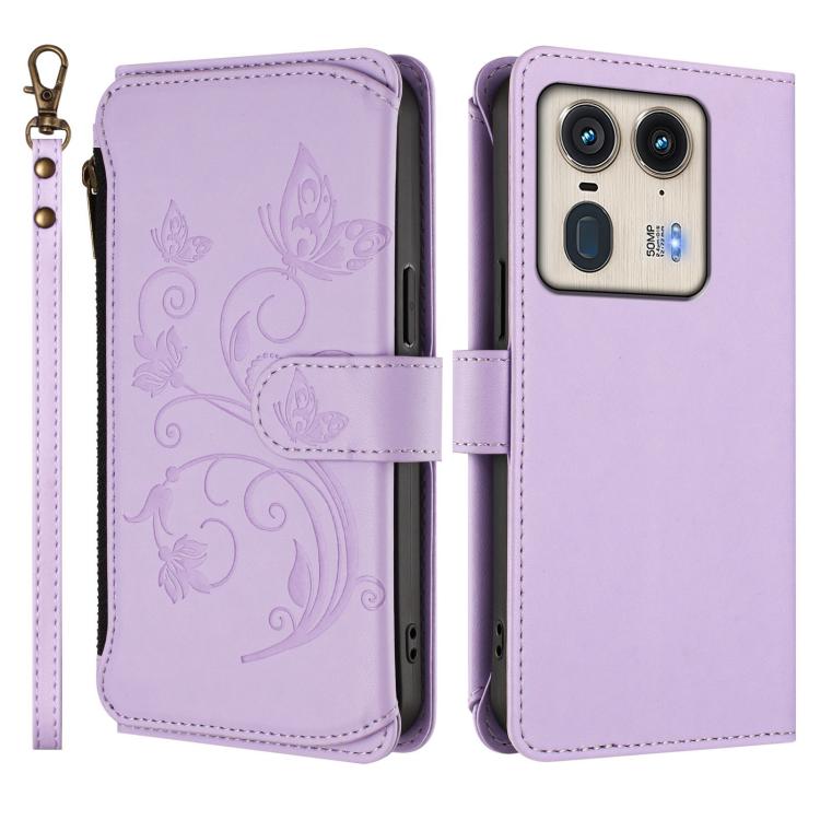 For Motorola Edge 50 Ultra Global Butterfly Love Flower Multi-card Zipper Wallet Leather Phone Case