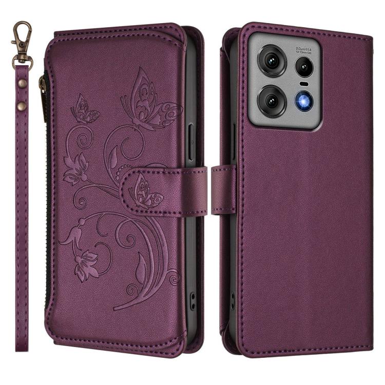 For Motorola Edge 50 Pro 5G Curved Butterfly Love Flower Multi-card Zipper Wallet Leather Phone Case