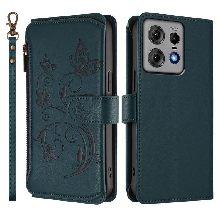 For Motorola Edge 50 Pro 5G Curved Butterfly Love Flower Multi-card Zipper Wallet Leather Phone Case