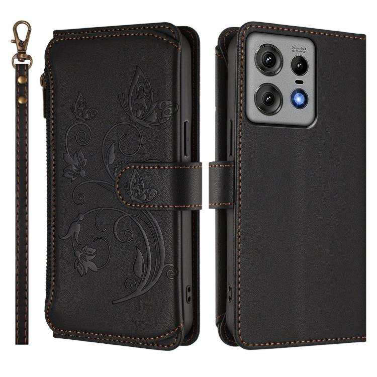 For Motorola Edge 50 Pro 5G Curved Butterfly Love Flower Multi-card Zipper Wallet Leather Phone Case