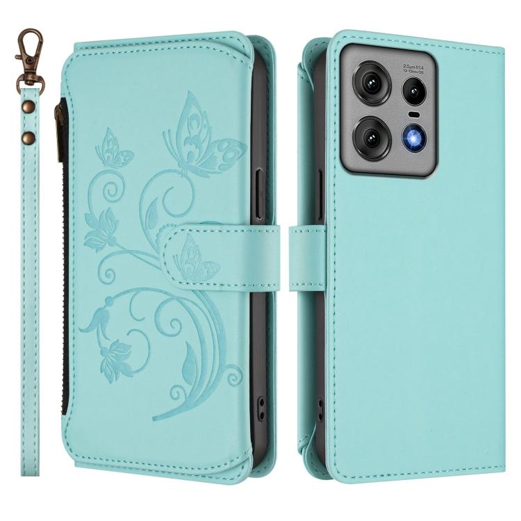 For Motorola Edge 50 Pro 5G Curved Butterfly Love Flower Multi-card Zipper Wallet Leather Phone Case