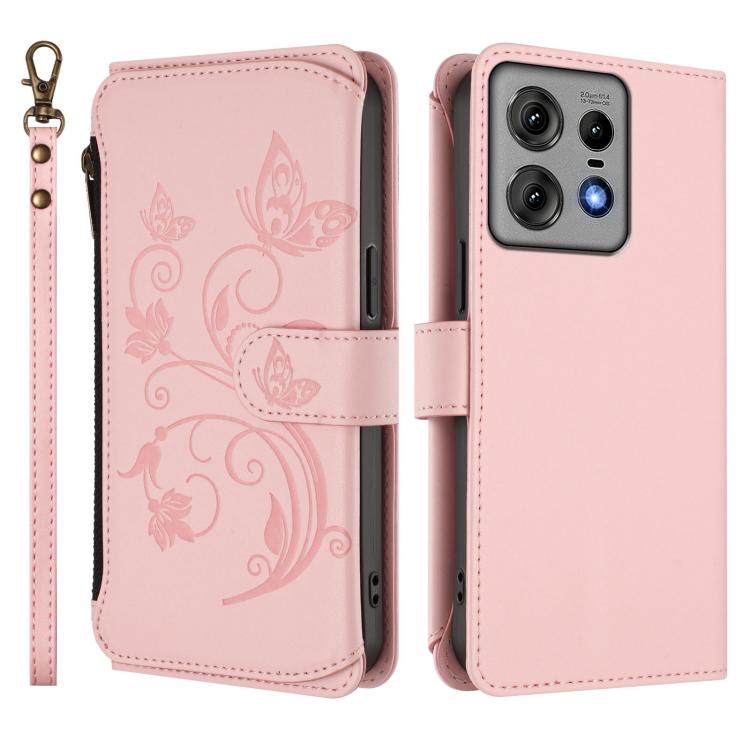 For Motorola Edge 50 Pro 5G Curved Butterfly Love Flower Multi-card Zipper Wallet Leather Phone Case