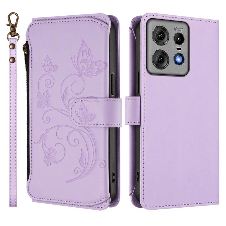 For Motorola Edge 50 Pro 5G Curved Butterfly Love Flower Multi-card Zipper Wallet Leather Phone Case