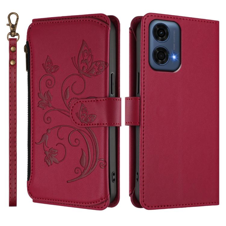 For Motorola Moto G24 Power India Butterfly Love Flower Multi-card Zipper Wallet Leather Phone Case