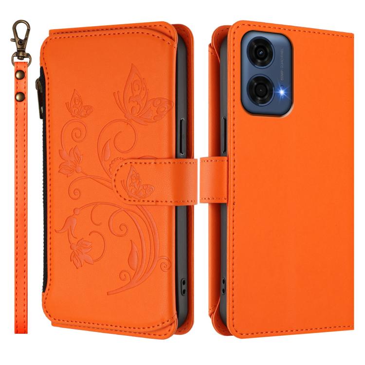 For Motorola Moto G24 Power India Butterfly Love Flower Multi-card Zipper Wallet Leather Phone Case