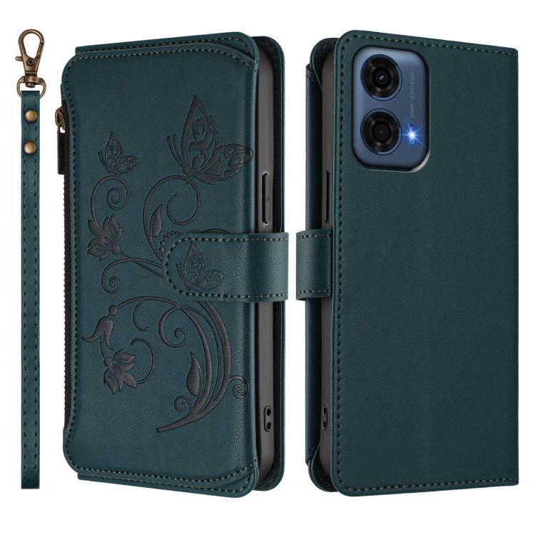 For Motorola Moto G24 Power India Butterfly Love Flower Multi-card Zipper Wallet Leather Phone Case