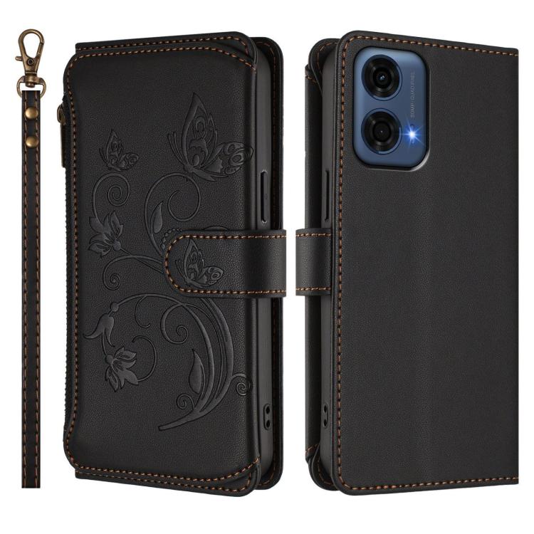 For Motorola Moto G24 Power India Butterfly Love Flower Multi-card Zipper Wallet Leather Phone Case