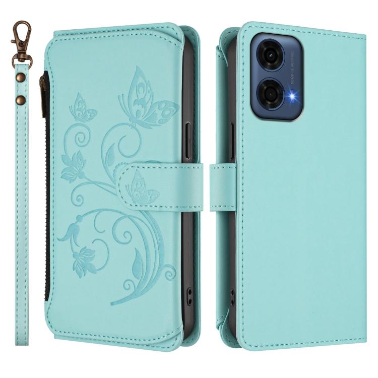 For Motorola Moto G24 Power India Butterfly Love Flower Multi-card Zipper Wallet Leather Phone Case