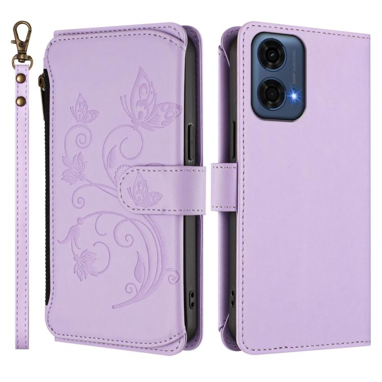 For Motorola Moto G24 Power India Butterfly Love Flower Multi-card Zipper Wallet Leather Phone Case
