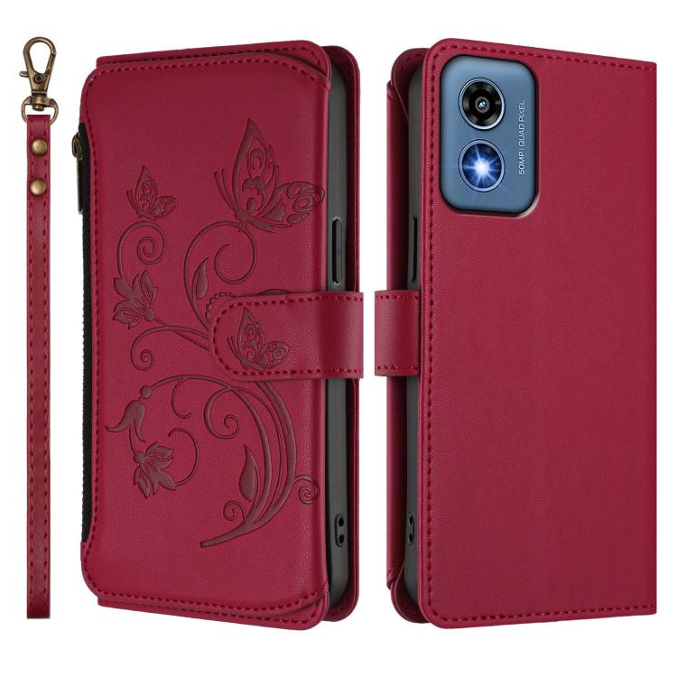 For Motorola Moto G Play 5G 2024 Butterfly Love Flower Multi-card Zipper Wallet Leather Phone Case