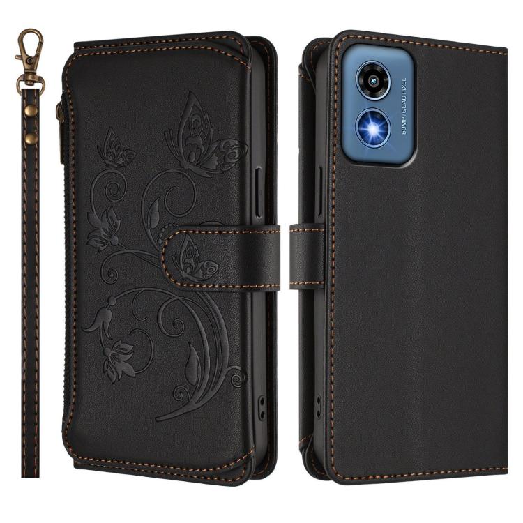 For Motorola Moto G Play 5G 2024 Butterfly Love Flower Multi-card Zipper Wallet Leather Phone Case