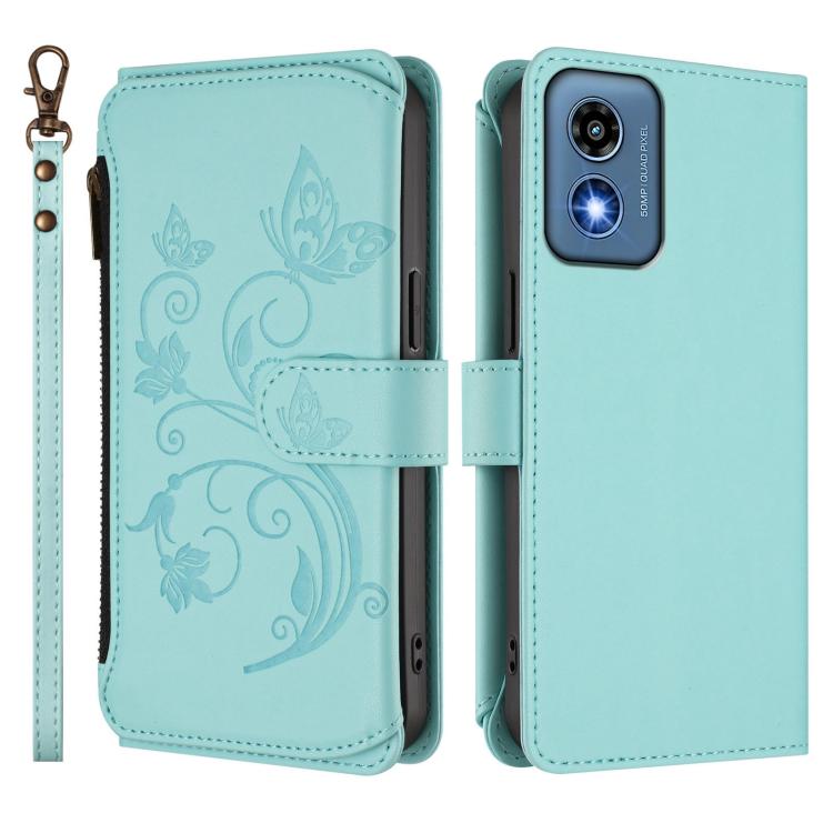 For Motorola Moto G Play 5G 2024 Butterfly Love Flower Multi-card Zipper Wallet Leather Phone Case