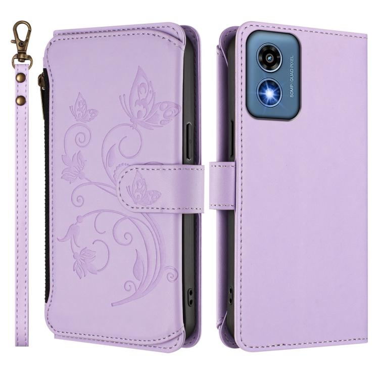 For Motorola Moto G Play 5G 2024 Butterfly Love Flower Multi-card Zipper Wallet Leather Phone Case