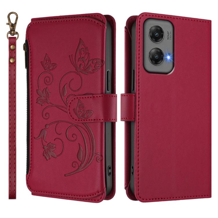 For Motorola Moto G Stylus 5G 2024 Butterfly Love Flower Multi-card Zipper Wallet Leather Phone Case