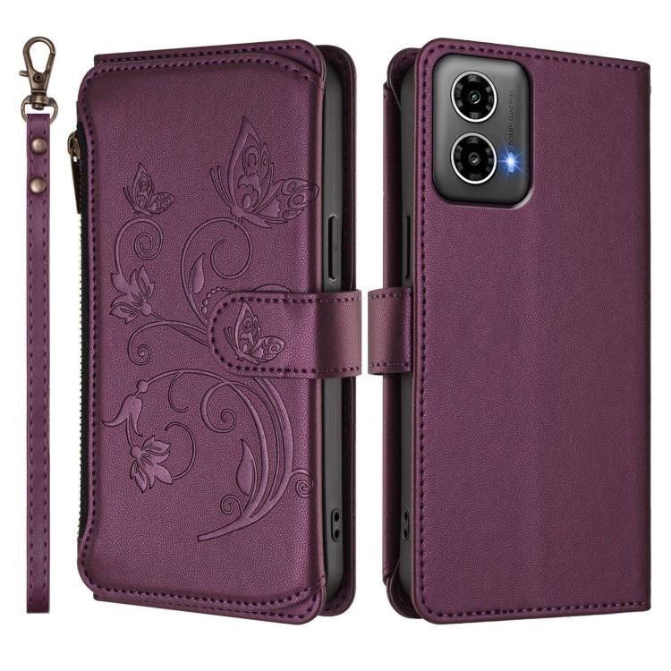 For Motorola Moto G34 Global Butterfly Love Flower Multi-card Zipper Wallet Leather Phone Case