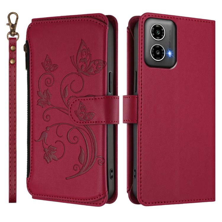 For Motorola Moto G34 Global Butterfly Love Flower Multi-card Zipper Wallet Leather Phone Case