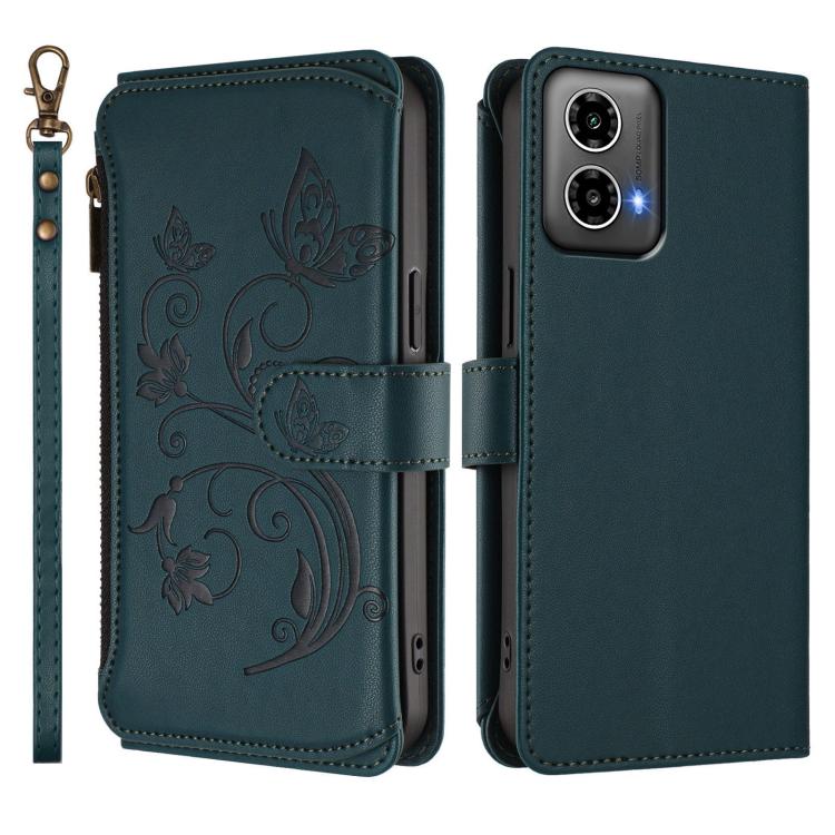 For Motorola Moto G34 Global Butterfly Love Flower Multi-card Zipper Wallet Leather Phone Case