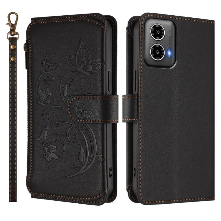 For Motorola Moto G34 Global Butterfly Love Flower Multi-card Zipper Wallet Leather Phone Case