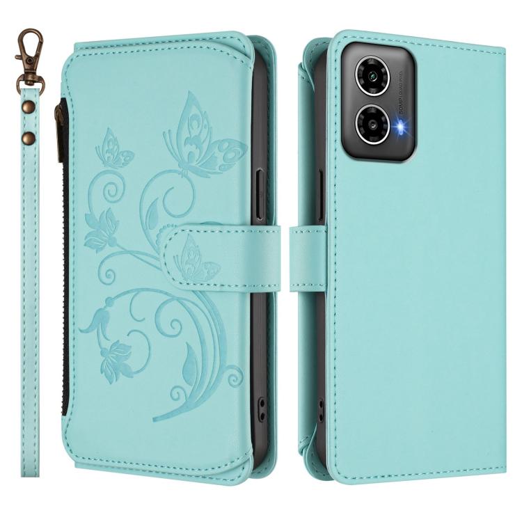 For Motorola Moto G34 Global Butterfly Love Flower Multi-card Zipper Wallet Leather Phone Case