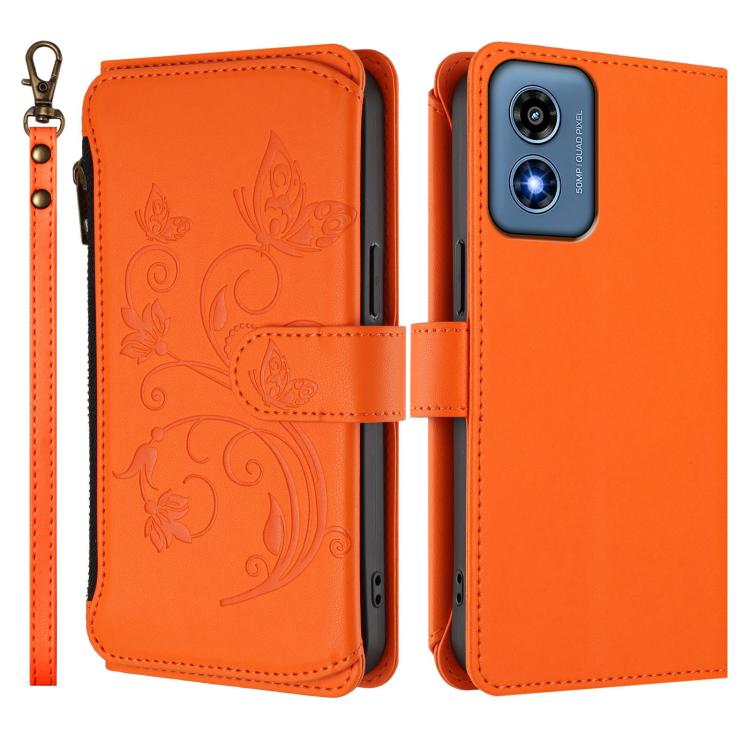 For Motorola Moto G Play 4G 2024 Butterfly Love Flower Multi-card Zipper Wallet Leather Phone Case