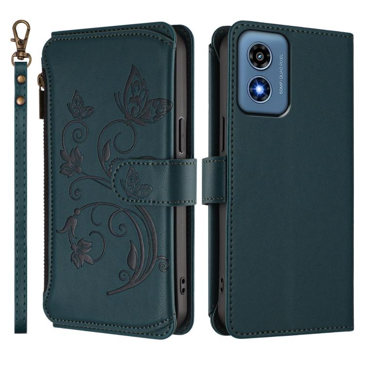 For Motorola Moto G Play 4G 2024 Butterfly Love Flower Multi-card Zipper Wallet Leather Phone Case