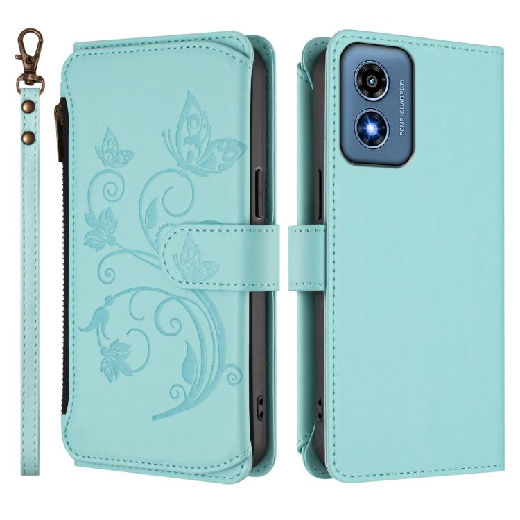 For Motorola Moto G Play 4G 2024 Butterfly Love Flower Multi-card Zipper Wallet Leather Phone Case