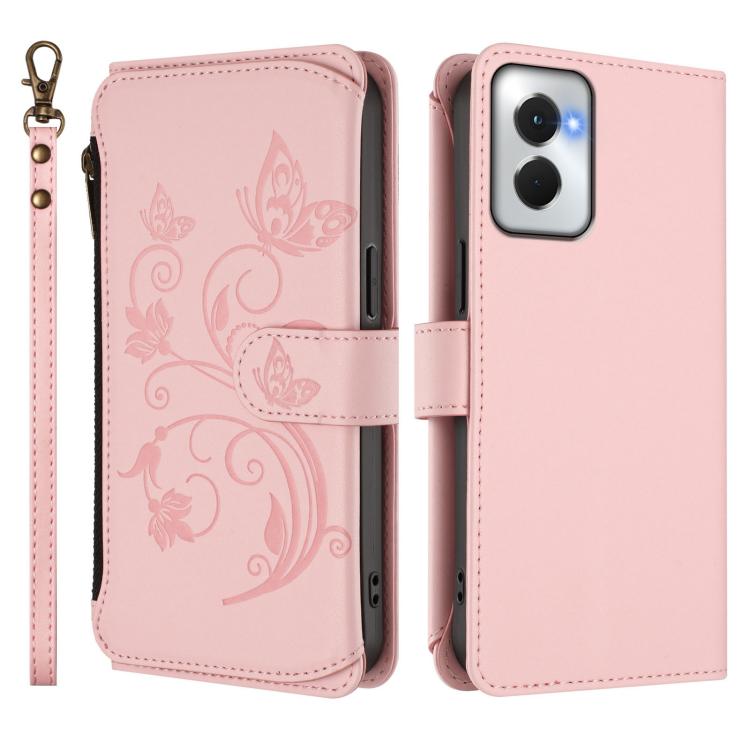 For Motorola Moto G Power 5G 2024 Butterfly Love Flower Multi-card Zipper Wallet Leather Phone Case