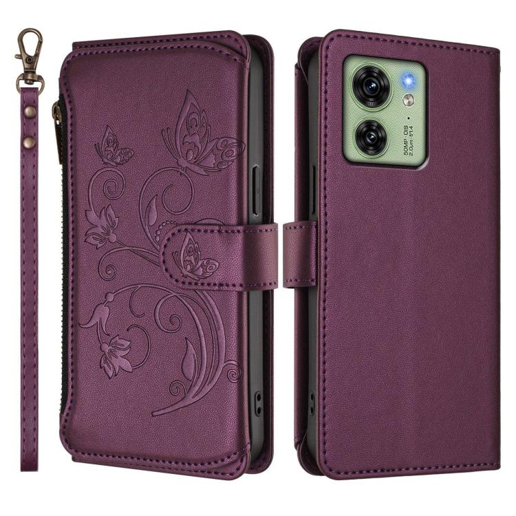 For Motorola Edge 40 5G Global Butterfly Love Flower Multi-card Zipper Wallet Leather Phone Case