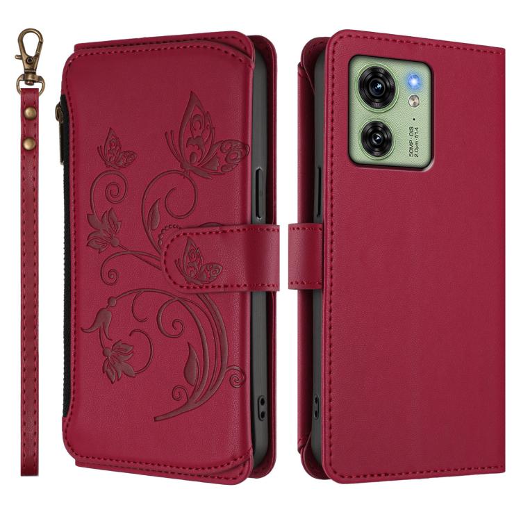 For Motorola Edge 40 5G Global Butterfly Love Flower Multi-card Zipper Wallet Leather Phone Case