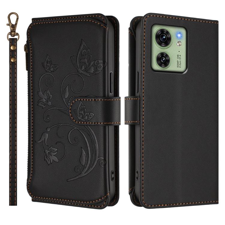 For Motorola Edge 40 5G Global Butterfly Love Flower Multi-card Zipper Wallet Leather Phone Case