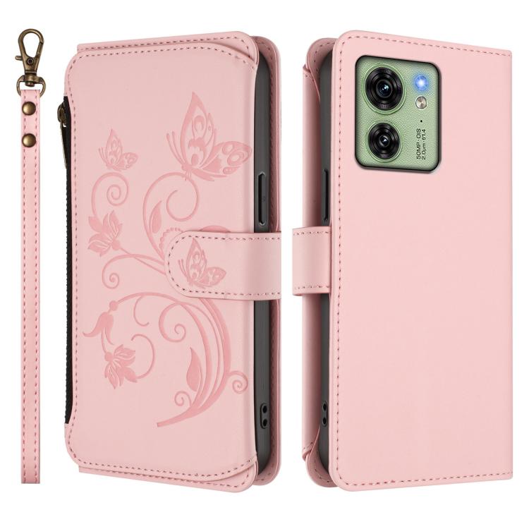 For Motorola Edge 40 5G Global Butterfly Love Flower Multi-card Zipper Wallet Leather Phone Case