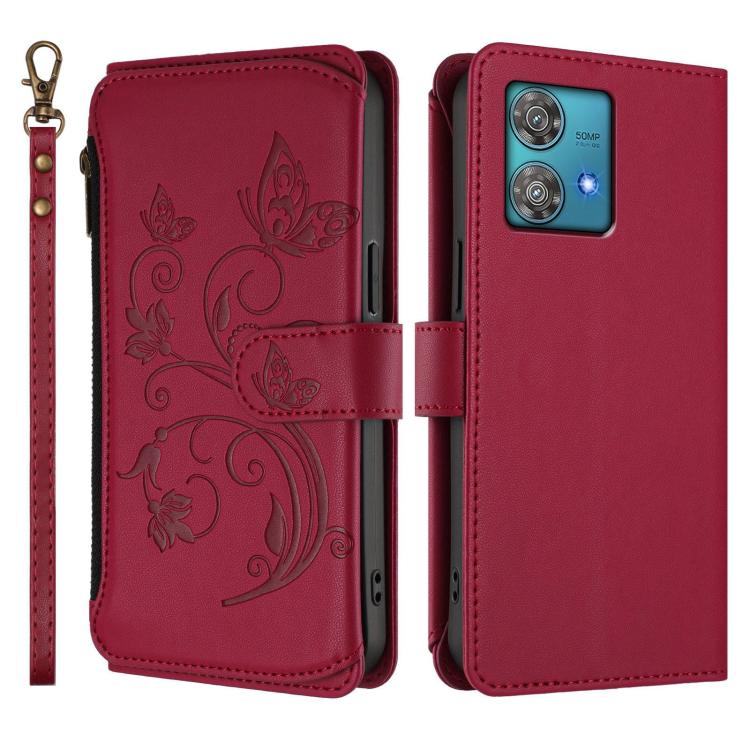 For Motorola Edge 40 Neo 5G Butterfly Love Flower Multi-card Zipper Wallet Leather Phone Case