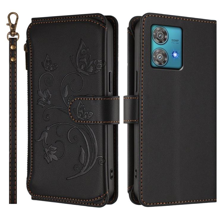 For Motorola Edge 40 Neo 5G Butterfly Love Flower Multi-card Zipper Wallet Leather Phone Case