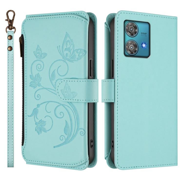 For Motorola Edge 40 Neo 5G Butterfly Love Flower Multi-card Zipper Wallet Leather Phone Case
