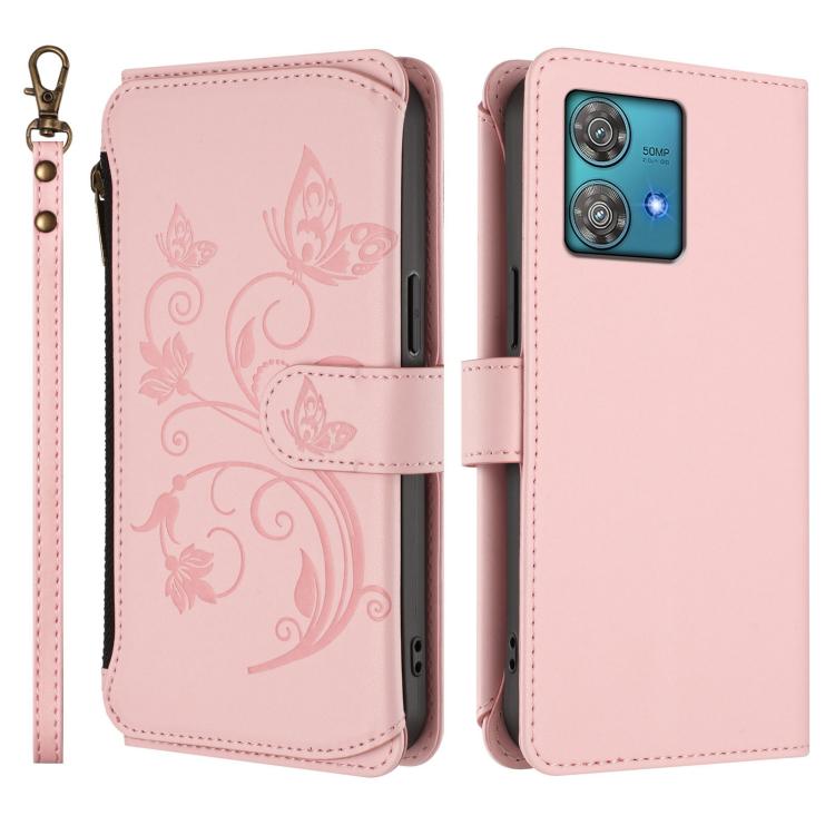 For Motorola Edge 40 Neo 5G Butterfly Love Flower Multi-card Zipper Wallet Leather Phone Case