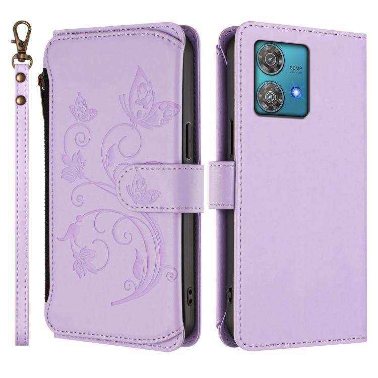 For Motorola Edge 40 Neo 5G Butterfly Love Flower Multi-card Zipper Wallet Leather Phone Case