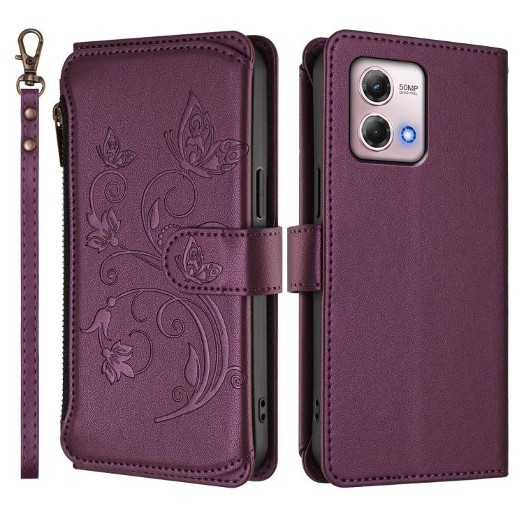 For Motorola Moto G Stylus 2023 4G Butterfly Love Flower Multi-card Zipper Wallet Leather Phone Case