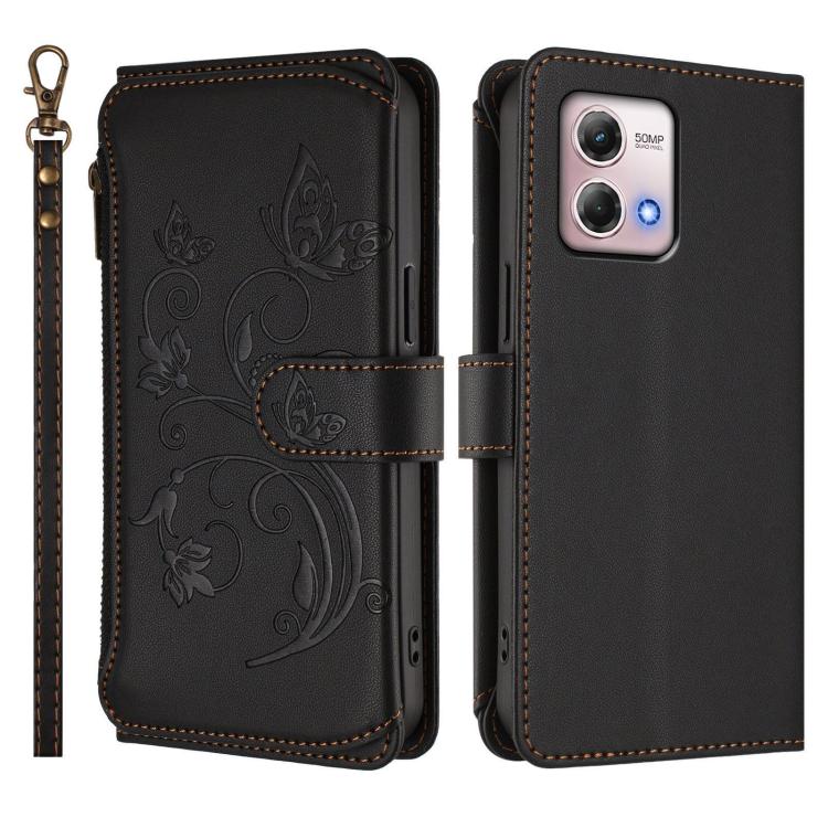 For Motorola Moto G Stylus 2023 4G Butterfly Love Flower Multi-card Zipper Wallet Leather Phone Case