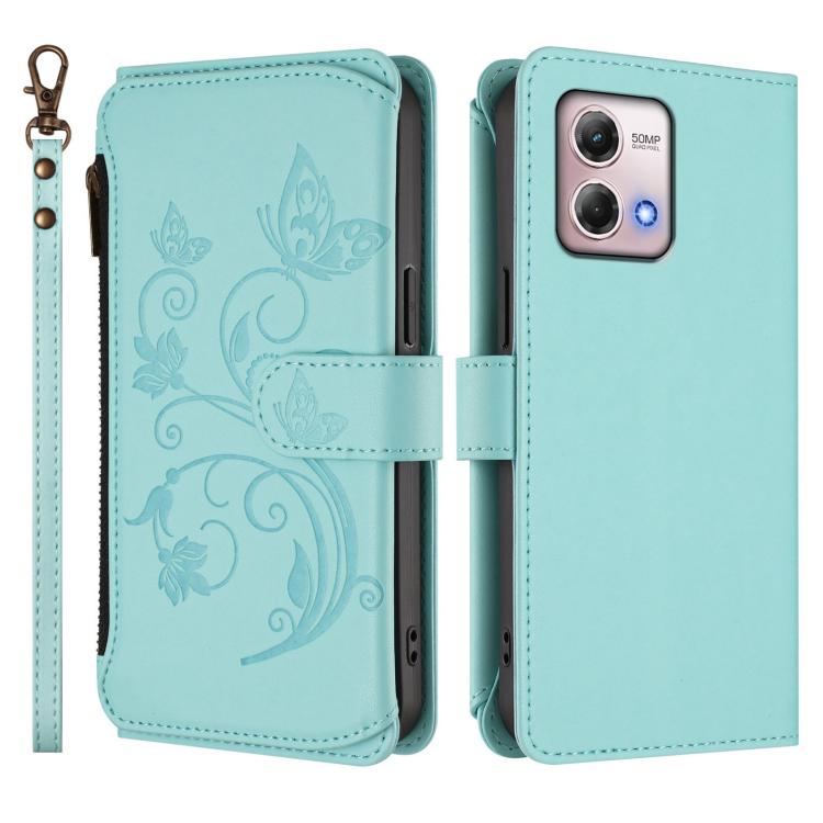 For Motorola Moto G Stylus 2023 4G Butterfly Love Flower Multi-card Zipper Wallet Leather Phone Case
