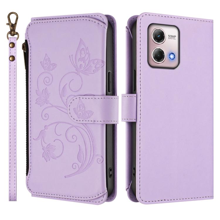 For Motorola Moto G Stylus 2023 4G Butterfly Love Flower Multi-card Zipper Wallet Leather Phone Case
