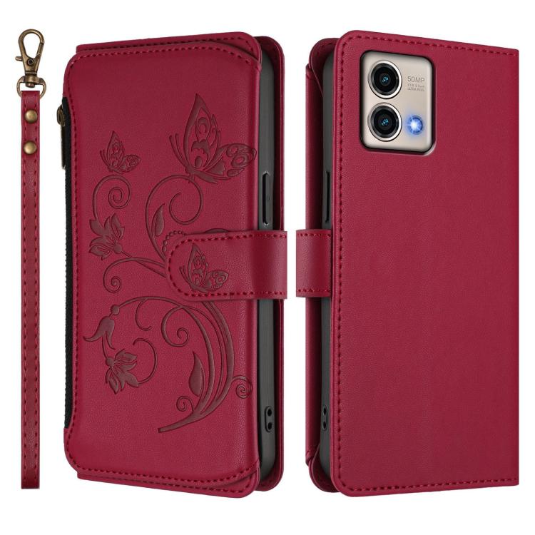 For Motorola Moto G Stylus 5G 2023 Butterfly Love Flower Multi-card Zipper Wallet Leather Phone Case
